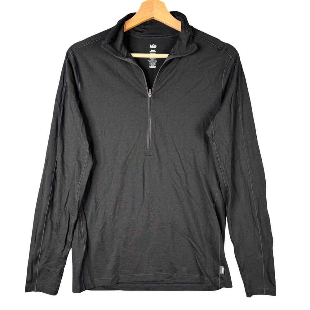 REI Co-op Merino 185 Half-Zip Base Layer Top Black 100% Wool Mens Small